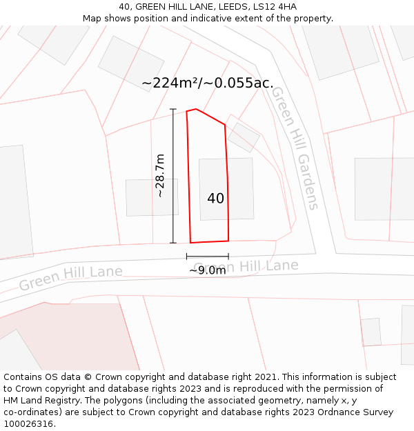 40, GREEN HILL LANE, LEEDS, LS12 4HA: Plot and title map