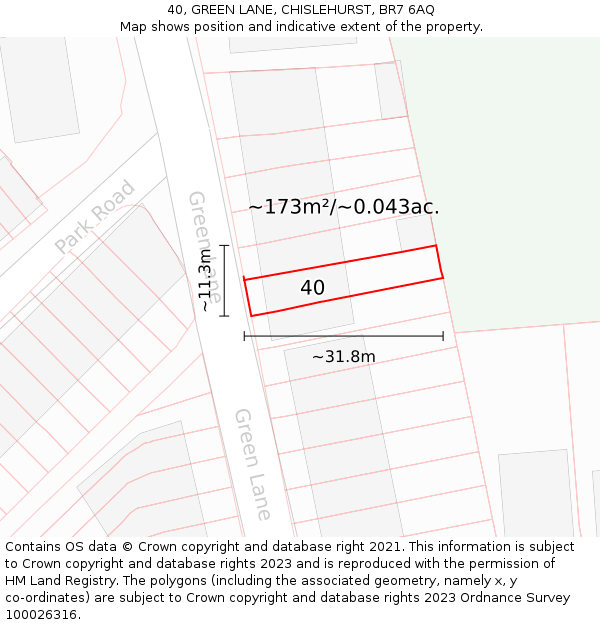 40, GREEN LANE, CHISLEHURST, BR7 6AQ: Plot and title map
