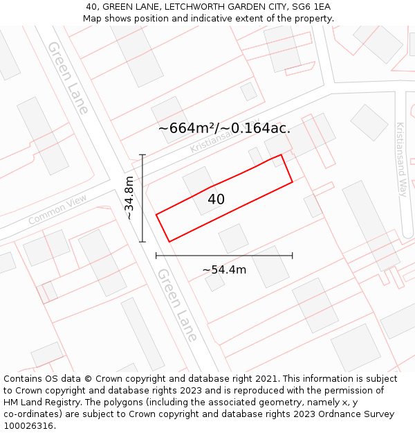 40, GREEN LANE, LETCHWORTH GARDEN CITY, SG6 1EA: Plot and title map