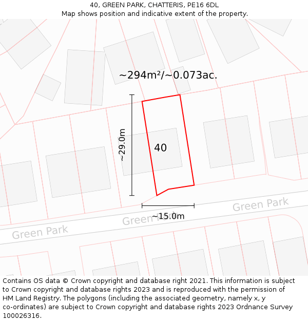 40, GREEN PARK, CHATTERIS, PE16 6DL: Plot and title map
