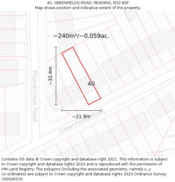 40, GREENFIELDS ROAD, READING, RG2 8SF: Plot and title map