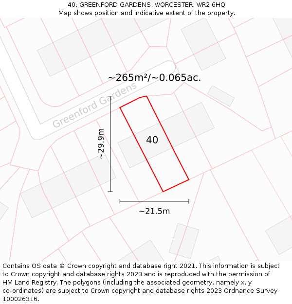 40, GREENFORD GARDENS, WORCESTER, WR2 6HQ: Plot and title map
