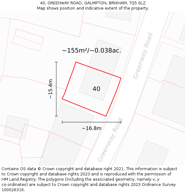 40, GREENWAY ROAD, GALMPTON, BRIXHAM, TQ5 0LZ: Plot and title map