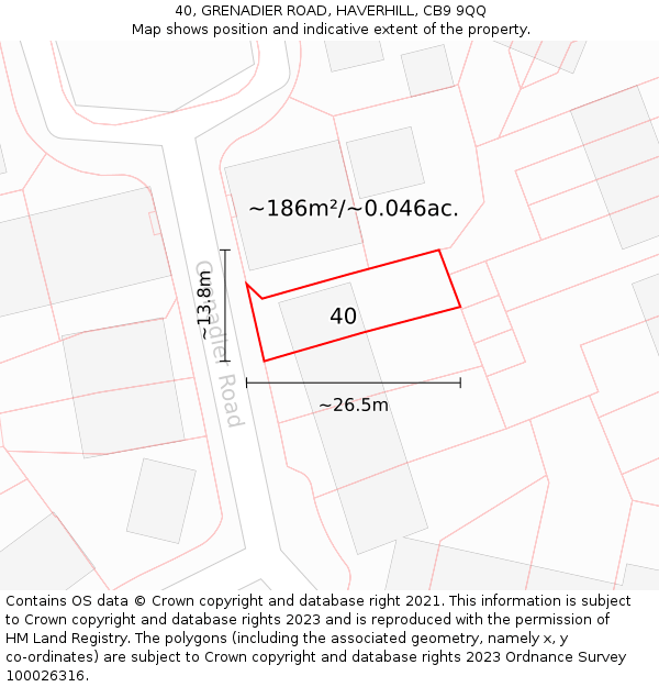 40, GRENADIER ROAD, HAVERHILL, CB9 9QQ: Plot and title map