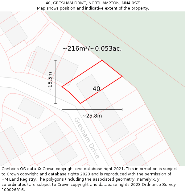 40, GRESHAM DRIVE, NORTHAMPTON, NN4 9SZ: Plot and title map