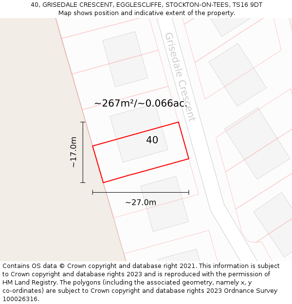 40, GRISEDALE CRESCENT, EGGLESCLIFFE, STOCKTON-ON-TEES, TS16 9DT: Plot and title map