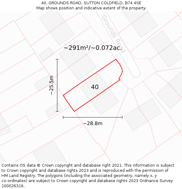 40, GROUNDS ROAD, SUTTON COLDFIELD, B74 4SE: Plot and title map