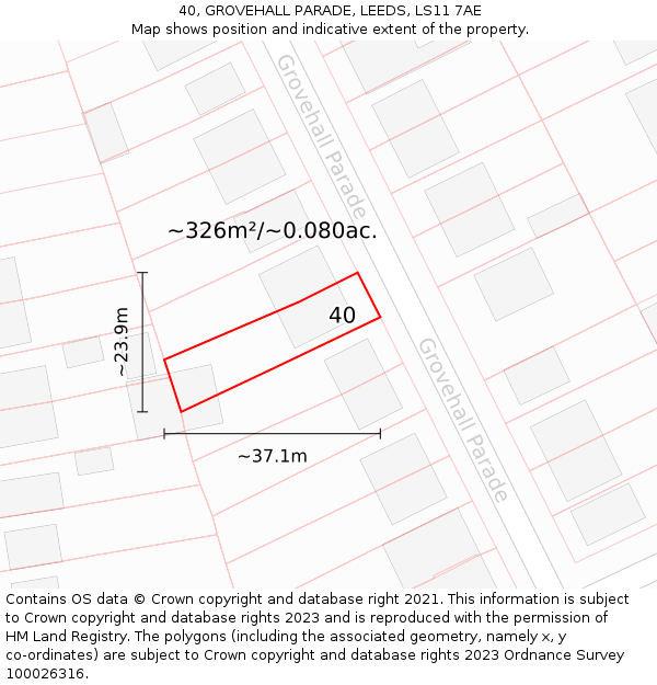 40, GROVEHALL PARADE, LEEDS, LS11 7AE: Plot and title map