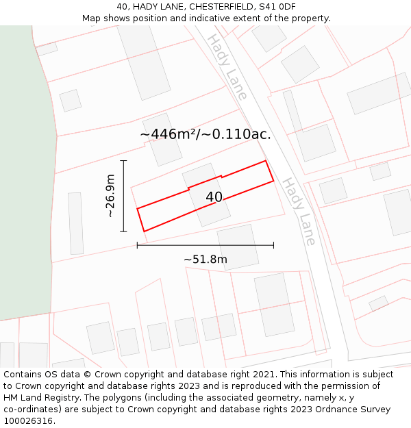 40, HADY LANE, CHESTERFIELD, S41 0DF: Plot and title map