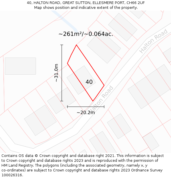 40, HALTON ROAD, GREAT SUTTON, ELLESMERE PORT, CH66 2UF: Plot and title map