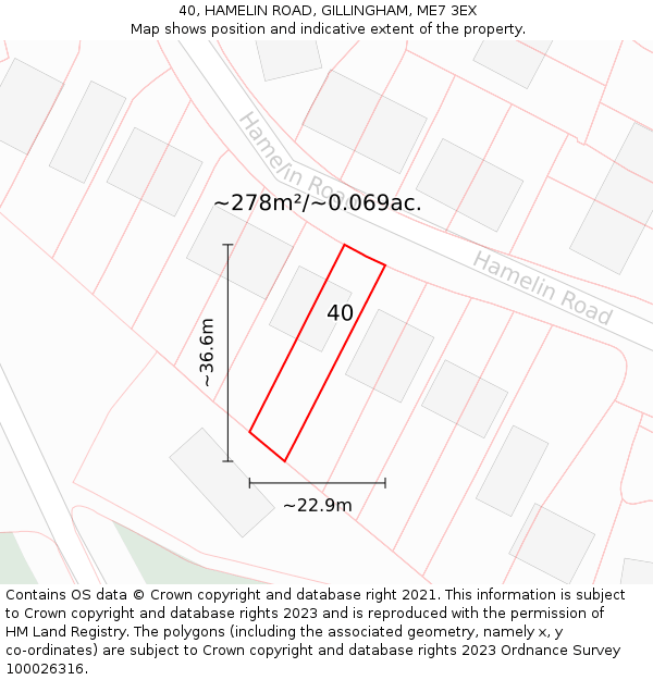40, HAMELIN ROAD, GILLINGHAM, ME7 3EX: Plot and title map