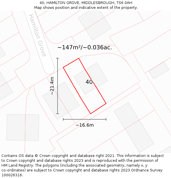 40, HAMILTON GROVE, MIDDLESBROUGH, TS6 0AH: Plot and title map