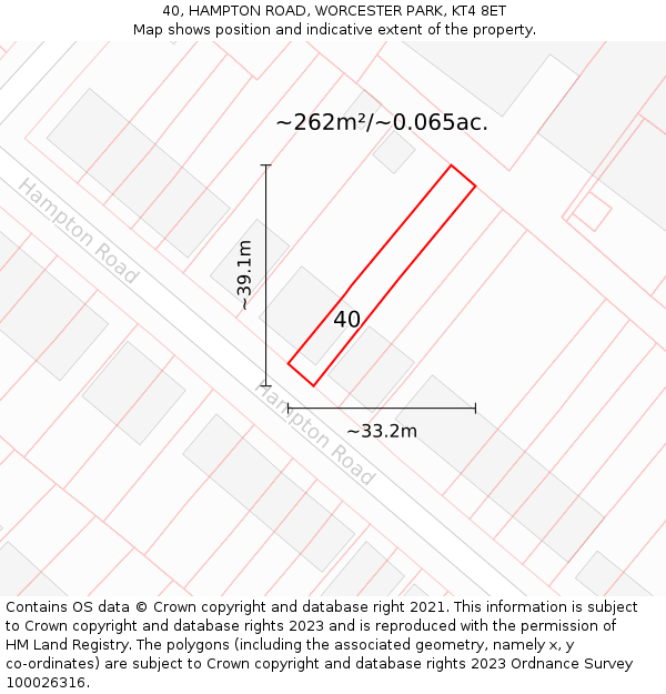 40, HAMPTON ROAD, WORCESTER PARK, KT4 8ET: Plot and title map