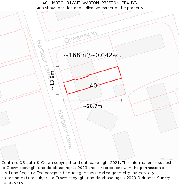 40, HARBOUR LANE, WARTON, PRESTON, PR4 1YA: Plot and title map