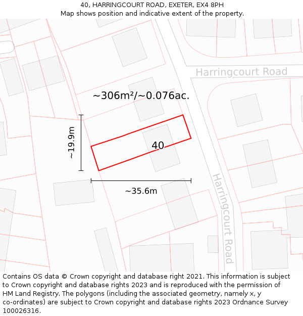 40, HARRINGCOURT ROAD, EXETER, EX4 8PH: Plot and title map