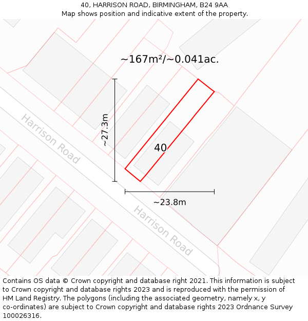 40, HARRISON ROAD, BIRMINGHAM, B24 9AA: Plot and title map