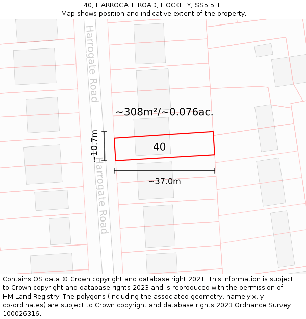 40, HARROGATE ROAD, HOCKLEY, SS5 5HT: Plot and title map