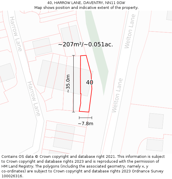 40, HARROW LANE, DAVENTRY, NN11 0GW: Plot and title map