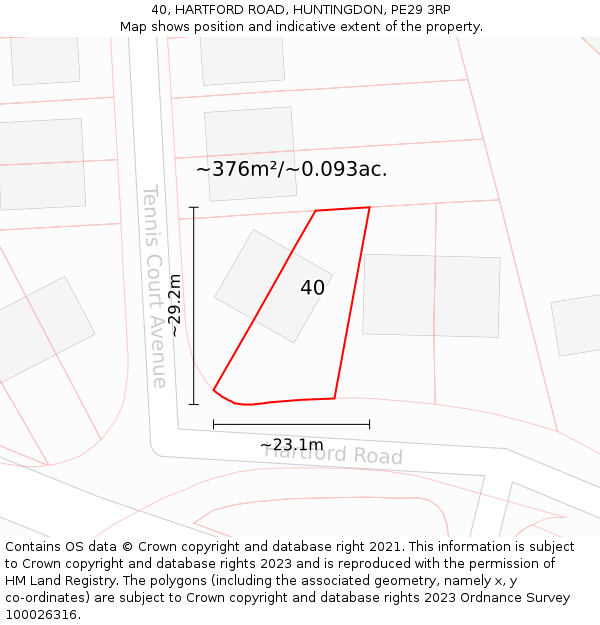 40, HARTFORD ROAD, HUNTINGDON, PE29 3RP: Plot and title map