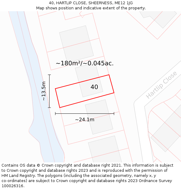 40, HARTLIP CLOSE, SHEERNESS, ME12 1JG: Plot and title map