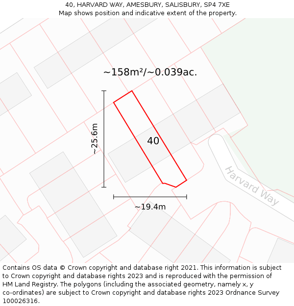 40, HARVARD WAY, AMESBURY, SALISBURY, SP4 7XE: Plot and title map