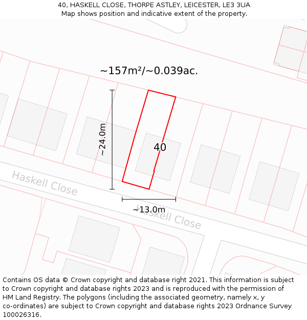 40, HASKELL CLOSE, THORPE ASTLEY, LEICESTER, LE3 3UA: Plot and title map