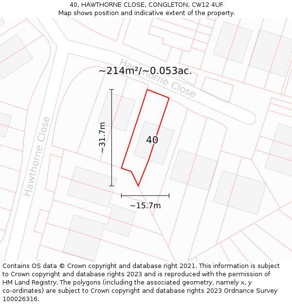 40, HAWTHORNE CLOSE, CONGLETON, CW12 4UF: Plot and title map