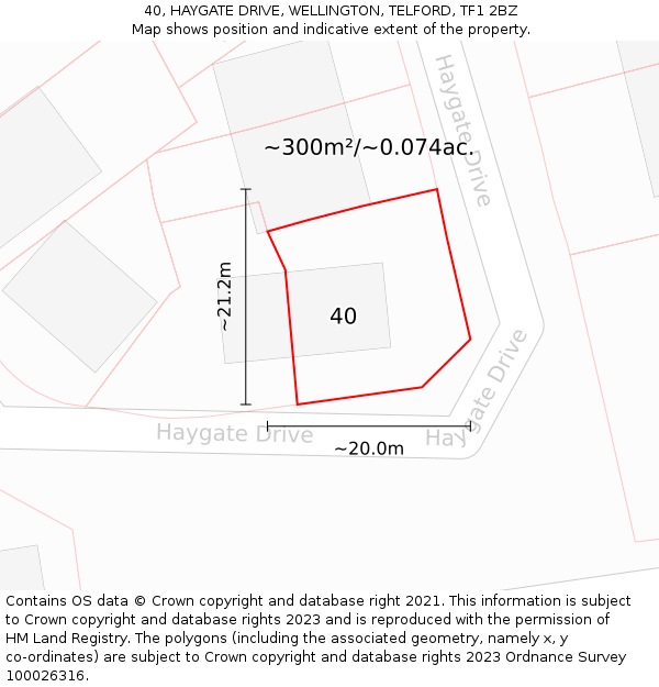 40, HAYGATE DRIVE, WELLINGTON, TELFORD, TF1 2BZ: Plot and title map