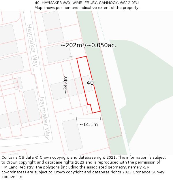 40, HAYMAKER WAY, WIMBLEBURY, CANNOCK, WS12 0FU: Plot and title map