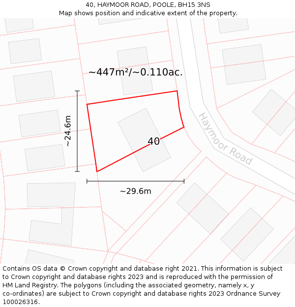 40, HAYMOOR ROAD, POOLE, BH15 3NS: Plot and title map