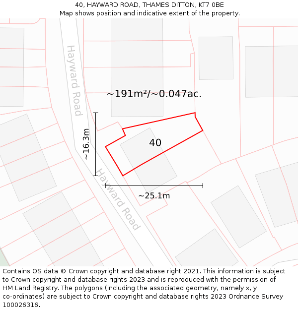 40, HAYWARD ROAD, THAMES DITTON, KT7 0BE: Plot and title map