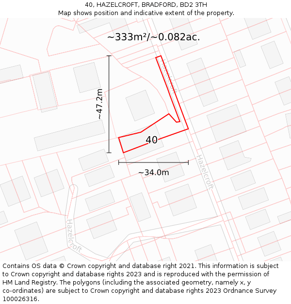 40, HAZELCROFT, BRADFORD, BD2 3TH: Plot and title map
