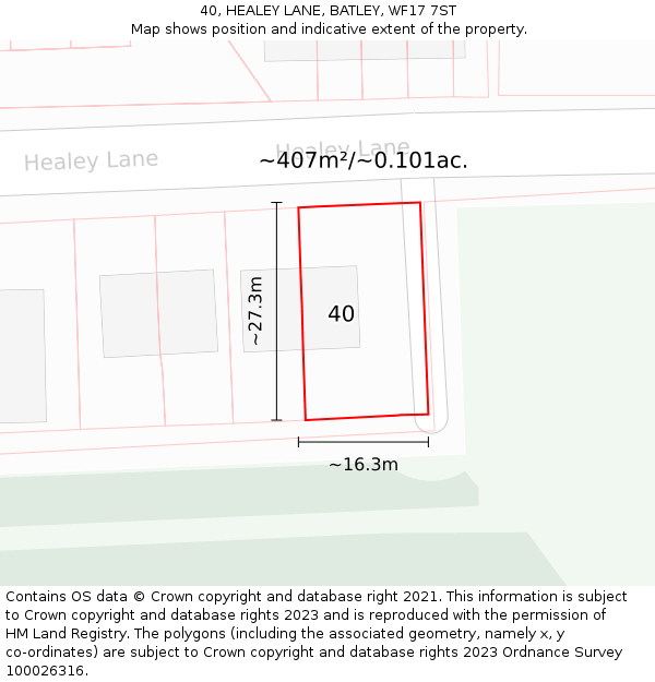 40, HEALEY LANE, BATLEY, WF17 7ST: Plot and title map