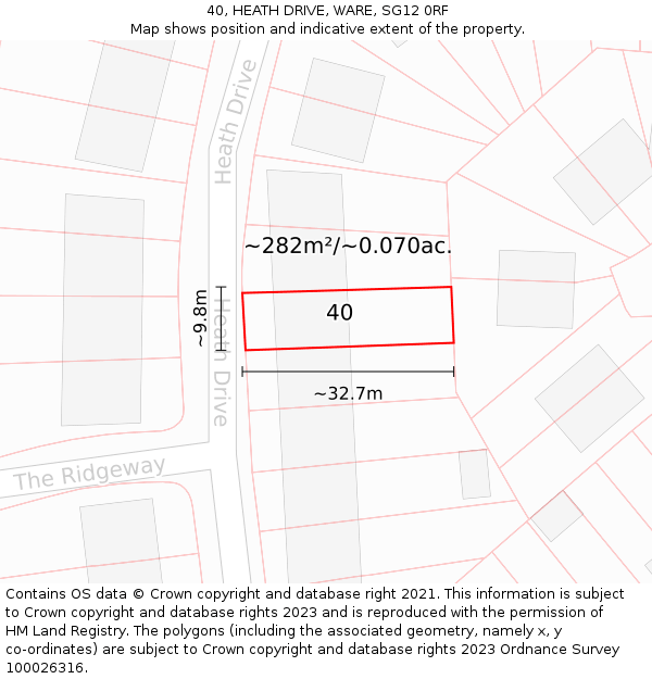 40, HEATH DRIVE, WARE, SG12 0RF: Plot and title map