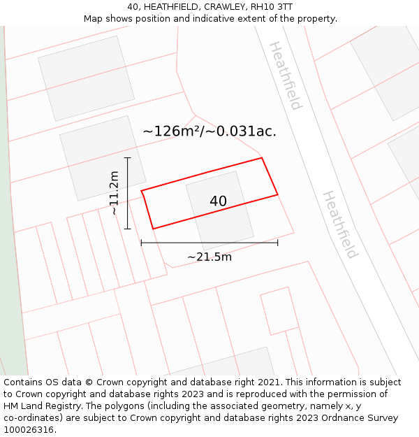 40, HEATHFIELD, CRAWLEY, RH10 3TT: Plot and title map