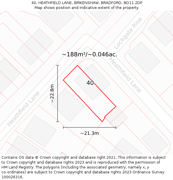40, HEATHFIELD LANE, BIRKENSHAW, BRADFORD, BD11 2DP: Plot and title map