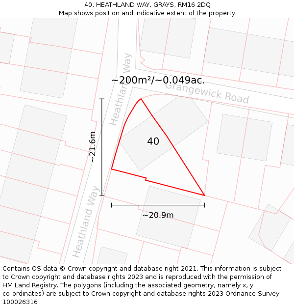 40, HEATHLAND WAY, GRAYS, RM16 2DQ: Plot and title map