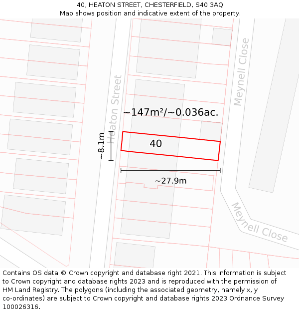 40, HEATON STREET, CHESTERFIELD, S40 3AQ: Plot and title map
