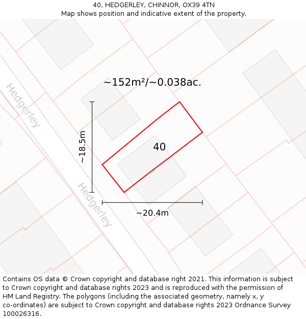 40, HEDGERLEY, CHINNOR, OX39 4TN: Plot and title map