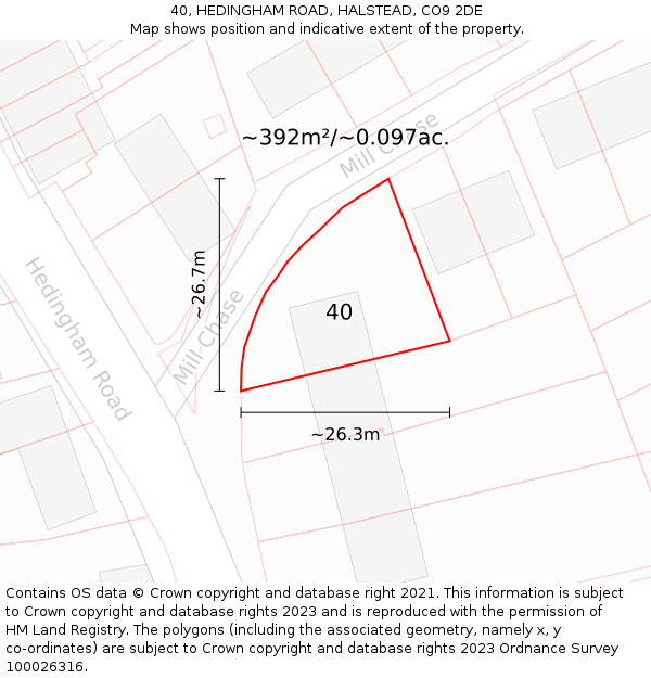 40, HEDINGHAM ROAD, HALSTEAD, CO9 2DE: Plot and title map