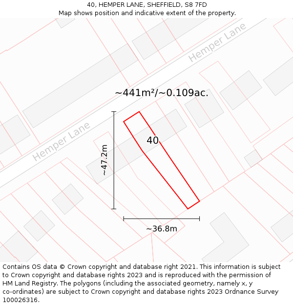 40, HEMPER LANE, SHEFFIELD, S8 7FD: Plot and title map