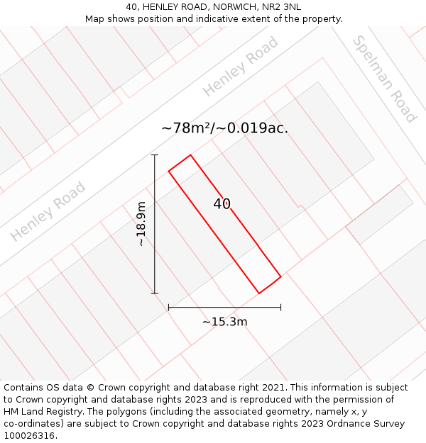 40, HENLEY ROAD, NORWICH, NR2 3NL: Plot and title map