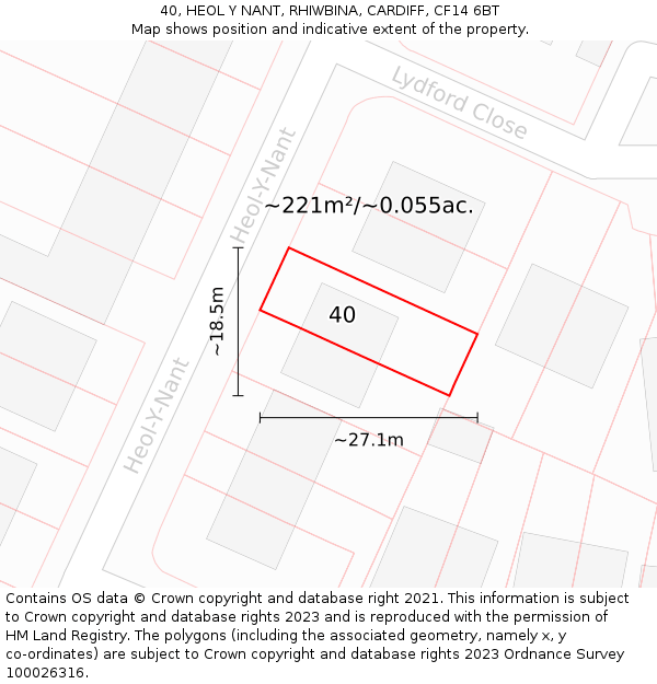 40, HEOL Y NANT, RHIWBINA, CARDIFF, CF14 6BT: Plot and title map
