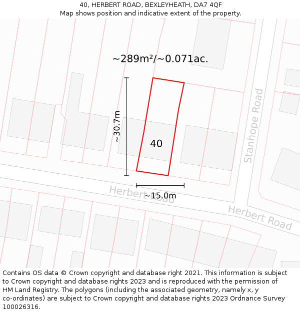 40, HERBERT ROAD, BEXLEYHEATH, DA7 4QF: Plot and title map