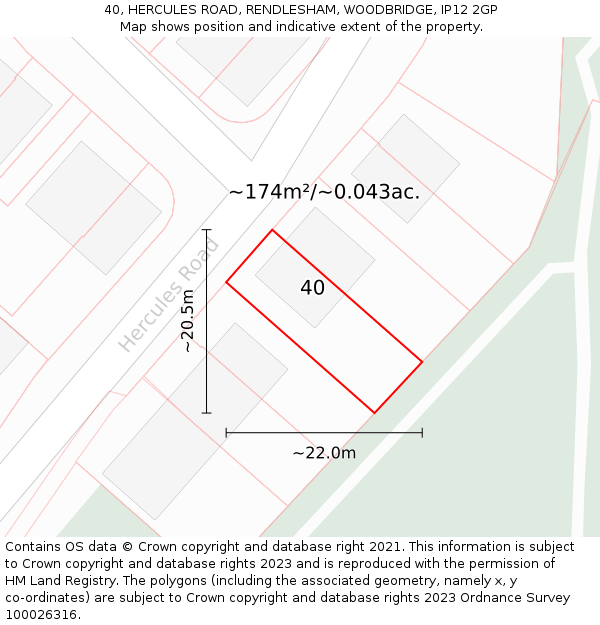 40, HERCULES ROAD, RENDLESHAM, WOODBRIDGE, IP12 2GP: Plot and title map