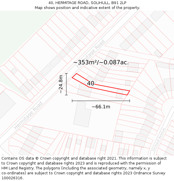 40, HERMITAGE ROAD, SOLIHULL, B91 2LP: Plot and title map