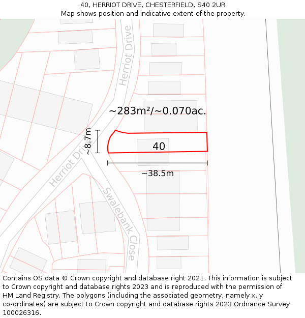 40, HERRIOT DRIVE, CHESTERFIELD, S40 2UR: Plot and title map