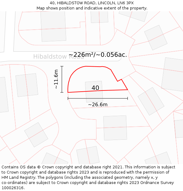 40, HIBALDSTOW ROAD, LINCOLN, LN6 3PX: Plot and title map