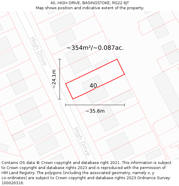 40, HIGH DRIVE, BASINGSTOKE, RG22 6JT: Plot and title map