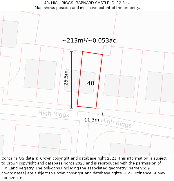40, HIGH RIGGS, BARNARD CASTLE, DL12 8HU: Plot and title map